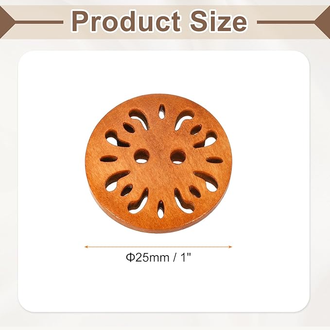 HARFINGTON 100pcs 2 Hole Flower Craft Sewing Button 25mm Handmade Wood Replacement Round Buttons for Clothing Decoration DIY Accessories, Brown