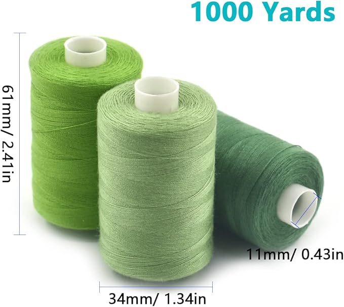 Sewing Thread 10 Color Sewing Industrial Purpose 1000 Yards Per Spool 40S/2 Polyester for DIY Sewing Machine,Embroidery Machine,Hand Sewing (Green)