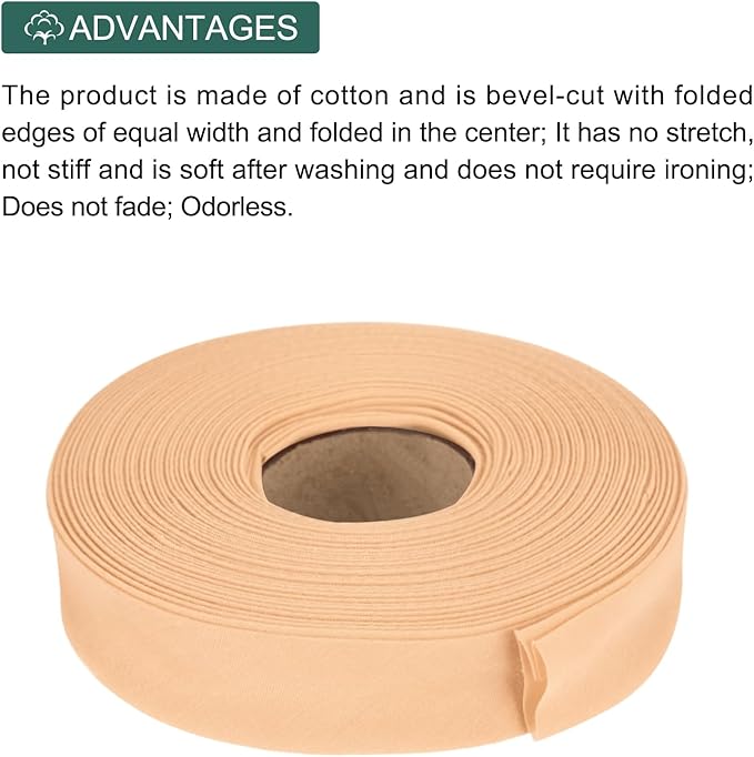 MECCANIXITY 1 Inch Double Fold Bias Tape Polyester Continuous Bulk Bias Tape for Sewing,Seaming Quilting Hemming Binding Crafts (Light Orange 10 Yards)