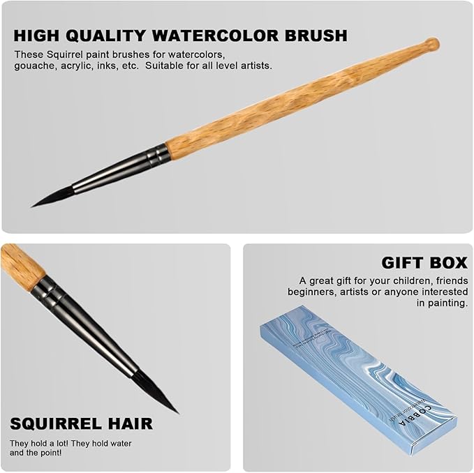 Round Watercolor Brush Size 6 - All-Purpose Squirrel Hair Brush for Watercolor, Acrylic, Ink, Gouache - Hand-Carved & Balanced Handle for Detailed & Washes