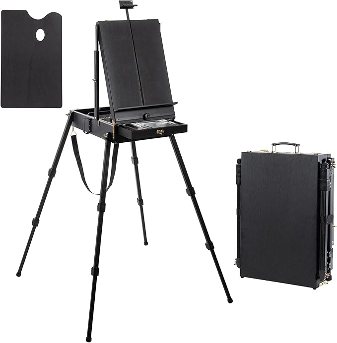Falling in Art 4 Legs French Easel - Portable Plein Air Studio Easel Stand with Bigger Storage Drawer, Full Size Sketchbox Travel Easel for Painting, Drawing, Artwork Display