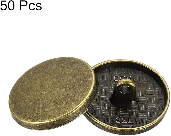 HARFINGTON 50pcs 32L Metal Round Flat Sewing Buttons 20mm Alloy Shank Craft Replacement Button for Men Women Suit Woolen Coat Shirt Trousers Sewing Crafts, Bronze