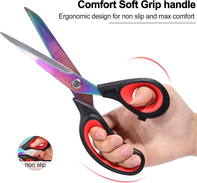Premium 9.5" Titanium Coating Sharp Tailor Sewing Scissors All Purpose, Heavy Duty Fabric Cutting Shears, Right/Left Handed Soft Comfort Grip Scissors for Office School Home Craft Supplies