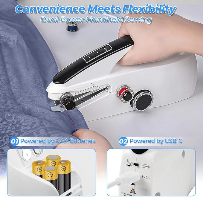 Handheld Sewing Machine, Mini Electric Handy Sewing Machine Quick Portable Mending Machine Easy Sewing of Clothes and Fabrics for Beginners Sewing Curtain DIY Clothes Home Travel Use