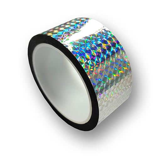 Reflective Crafting Tape, Graphic Glitter Holographic Prism Tape, for Craft Project, DIY Art, Holiday Packing, Wrapping, Keep Birds Away, 1.8 Inches by 55 Yards (Holographic-FG)