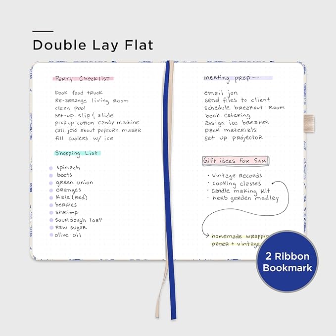 &And Per Se Dotted Journal Notebook for Women&Men with Pattern, A5 Leather Hardcover, 160 Pages 100GSM Thick Dotted Paper, 3 Sheets of Stickers Included, 5.7'' x 8'' (Blue Flowers)