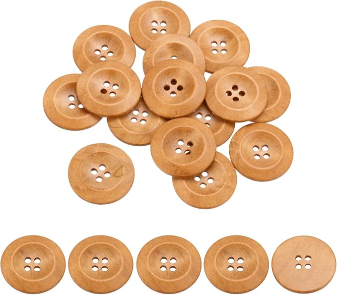 uxcell 80Pcs Wooden Buttons, 38mm(1 1/2") 4 Hole Round Wood Sewing Button Craft for Sewing DIY Craft Clothing, Light Brown