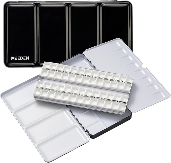 MEEDEN Empty Watercolor Paint Palette: Travel Water Color Palette Tin with 48 Half Pans - Portable Metal Palette Tin Box (Black)