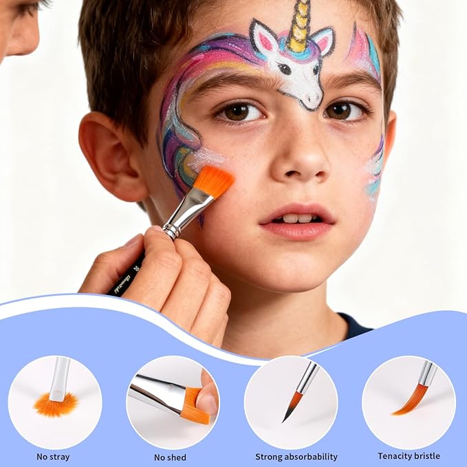Bowitzki Black Face Paint Brushes 8 pcs,Professional Artist Brush for Body face Painting,Acrylic Painting Watercolor Oil Gouache