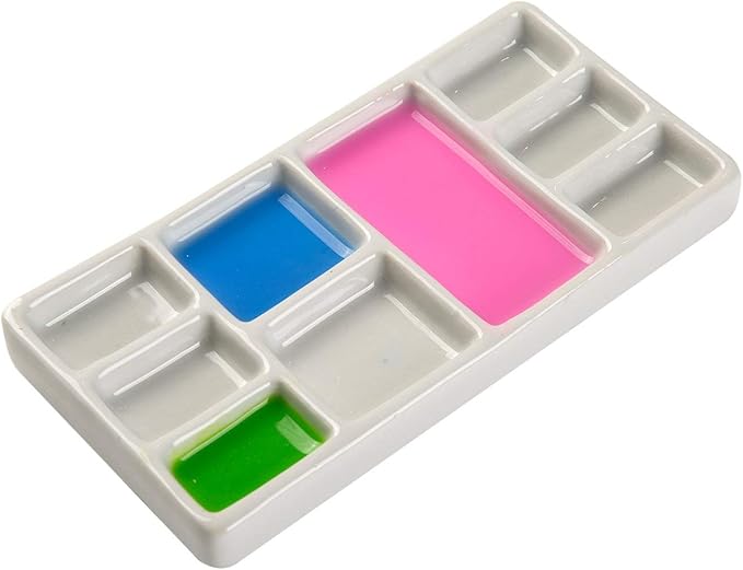 MEEDEN 9-Well News Ceramic Rectangle Artist Paint Palette for Watercolor Gouache Acrylic Oil Painting, 6-4/5 by 3-1/3-Inch