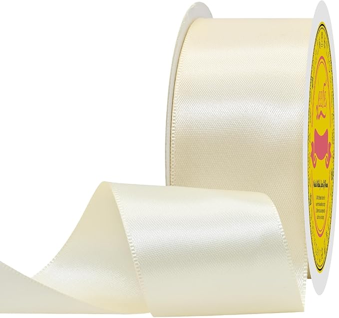 Double Face Ivory Satin Ribbon 1-1/2 inch X 25 Yards Polyester Ivory Ribbon for Gift Wrapping Very Suitable for Weddings Party Hair Bow Invitation Decorations and More