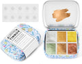 Art Supplies Handmade Watercolor Paint Set - 6 Metallic Gold Colors Half Pans Glitter Solid Water Color- Metal Case Sparkle Pearlescent Watercolour for Artists. White Green