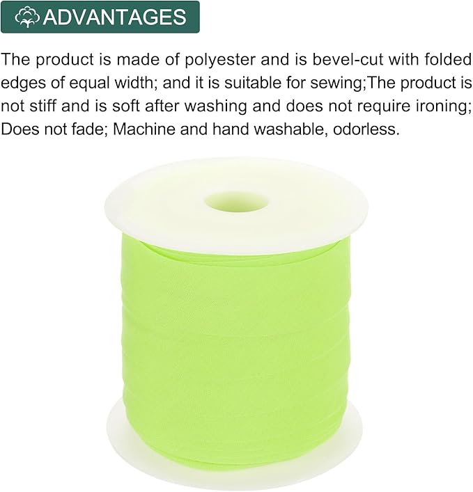 MECCANIXITY 1 Inch Single Fold Bias Tape Polyester Continuous Bulk Bias Tape for Sewing, Seaming Quilting Hemming Binding Crafts (Fluorescent Green 25 Yards)