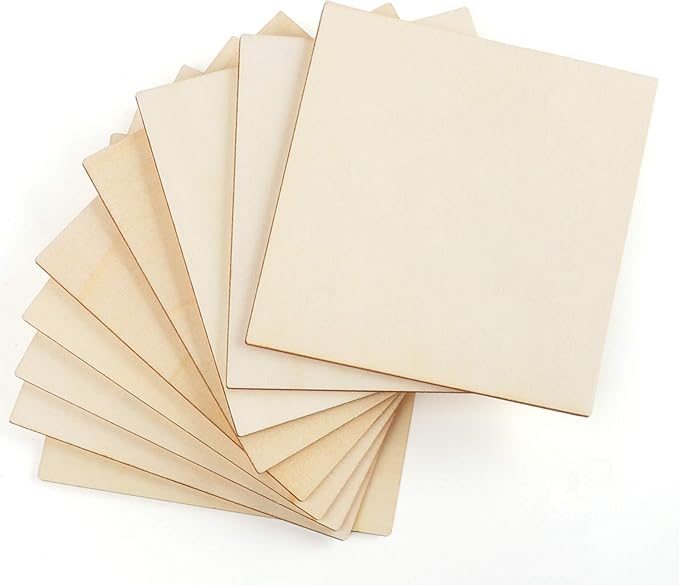 ilauke 5"x 5" Wooden Squares for Crafts, 50 Pcs Unfinished Wood Pieces Blank Balsa Wood Sheets for Crafts Wood Burning Painting Staining Wood Engraving