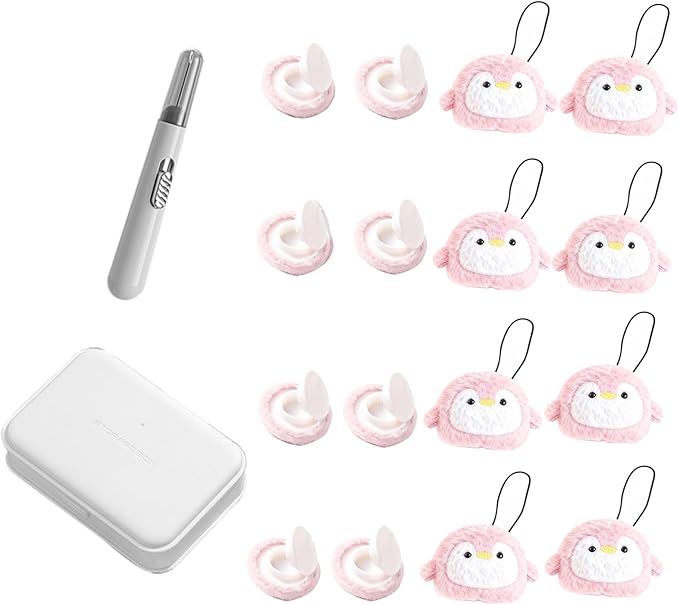 8 Pcs Duvet Clips with Pins Quilt Fixer,Non-Slip Duvet Cover Clips,Duvet Clips to Hold Comforter Inside,No Needles，Penguin Pattern(Inc Hook Tool,Storage Box)(Pink)