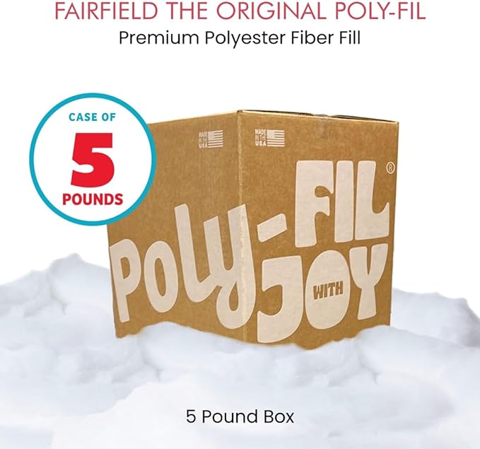 Fairfield The Original Poly-Fil, Premium Polyester Fiber Fill, Soft Pillow Stuffing, Stuffing for Stuffed Animals, Toys, Cloud Decorations, and More, Machine-Washable Poly-Fil Fiber Fill, 5 lbs. Box