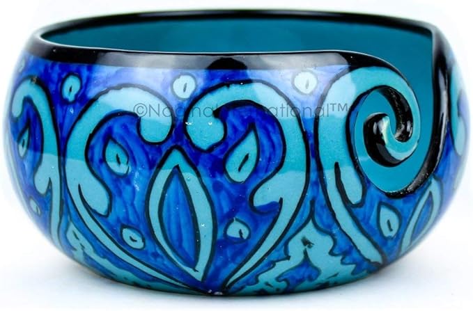 Nagina International Ceramic Yarn Bowl (Deep Water Blue) - 7 x 7 x 3 Inches