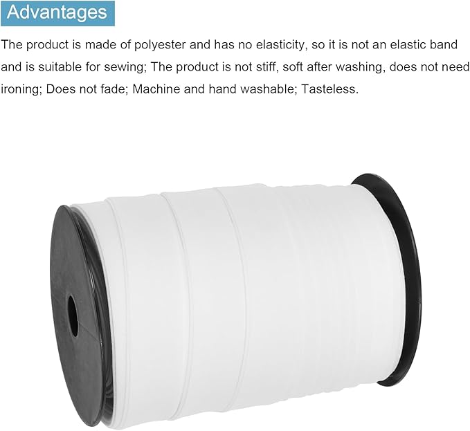 MECCANIXITY 1 Inch Double Fold Bias Tape Polyester Continuous Bulk Bias Tape for Sewing,Seaming Quilting Hemming Binding Crafts (White 55 Yards)