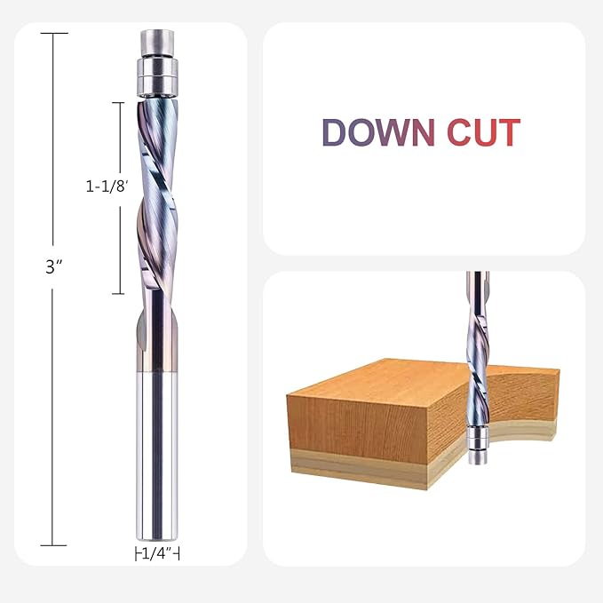 SpeTool 5PCS TAC Coated Flush Trim Router Bit 1/4 Shank, Down Cut Pattern Template Flush Cut Router Bit for Trimming Woodworking