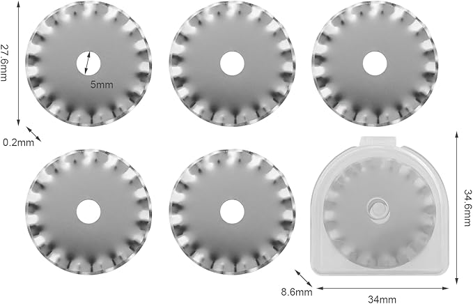 5 Pcs 28mm Pinking Rotary Cutter Blades, Bestgle Decorative Rotary Blades Replacement Rotary Cutter Blade for Quilting Sewing - Fits Fiskars, OLFA