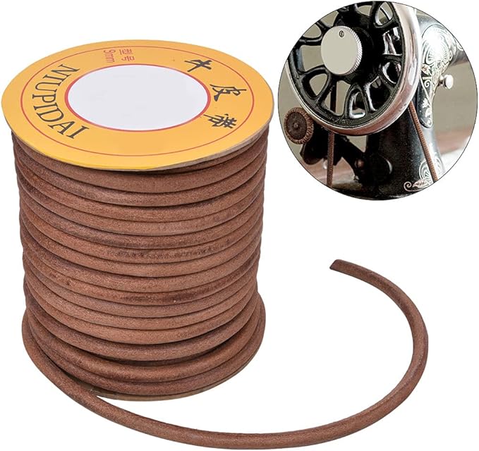 Sewing Machine Belt, 20m / 65.62ft Leather Belt Sewing Machine Cowhide Treadle Parts Replacement Sewing Machine Accessories Parts(6mm)