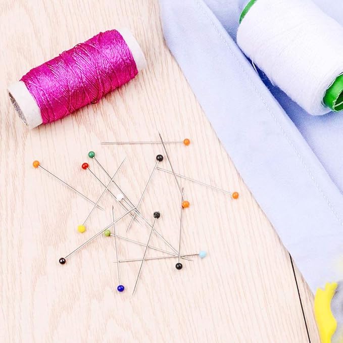 Benvo 250Pcs 1.5 Inch Sewing Pins with Glass Pearl Head Pins Straight Quilting Pins Multicolor Ball Head Pins with Hanging Plastic Contain Box for Fabric Dressmaker Jewelry Decoration