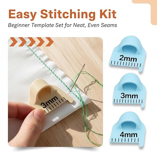 Edge Stitch Lock and Sewing Gauge-Sewing Gauge-Edge Sewing Lockranding Tool-Needle Gauge Quilting Ruler for Straight & Curved Seams for Beginners,Professional Sewers - 2/3/4 Mm, 3 Pcs,Plastic (Blue)
