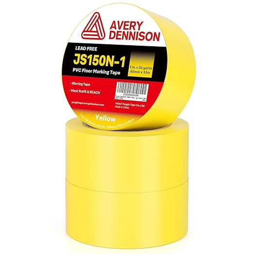 Avery Dennison Floor Marking Tape, 2 Inch x 108 Ft Yellow Caution Tape, 3 Rolls Heavy Duty Safety Tape for Indoor & Outdoor, High Adhesion & Durable | Warehouse, Factory, Parking, Retail