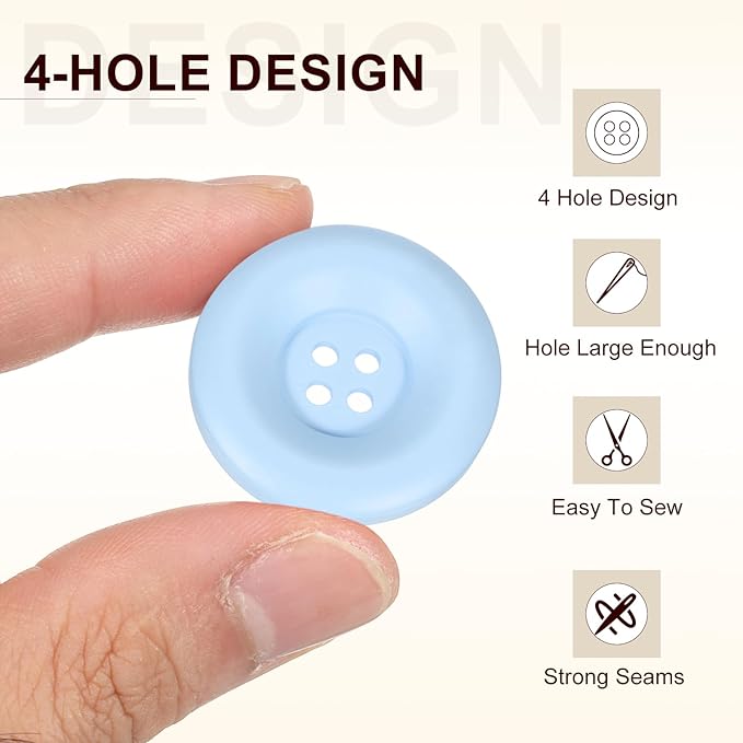 HARFINGTON 50pcs Sewing Button 30mm (1-3/16 Inch) 4 Holes Resin Thickened Round Crafting Replacement Buttons for Clothing DIY Crafts Decoration, Light Blue