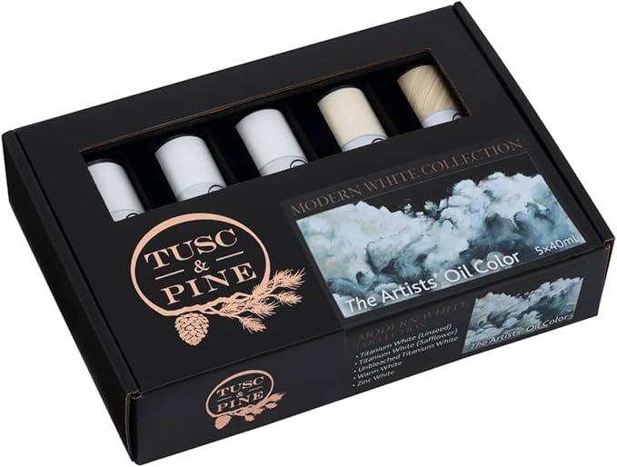 Tusc & Pine Artist Oil Paint - 40 ml Set of 5 - Modern White - Non-Yellowing, Rich & Creamy Consistency, Maximum Pigment Load, Small Batch Milled Oil Paints Developed for Professional Artists