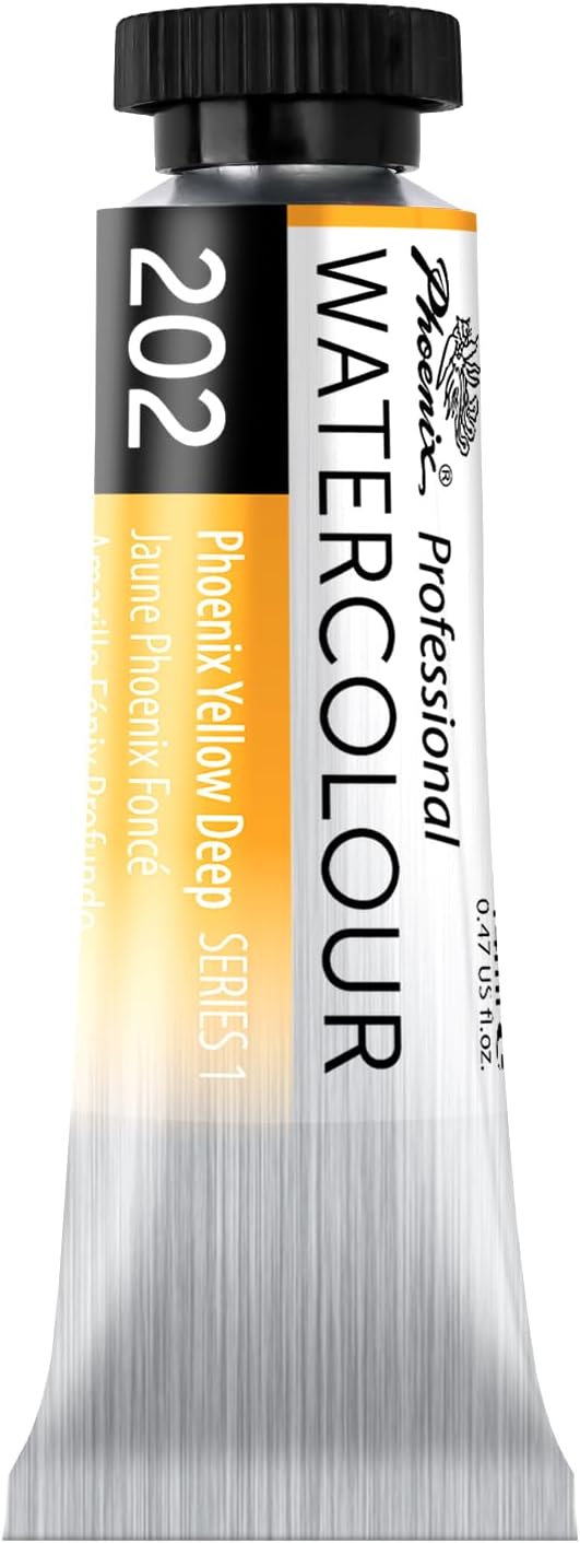 PHOENIX Professional Watercolor Paint Single Tube - 0.47 Fl Oz / 14ml - Phoenix Yellow Deep