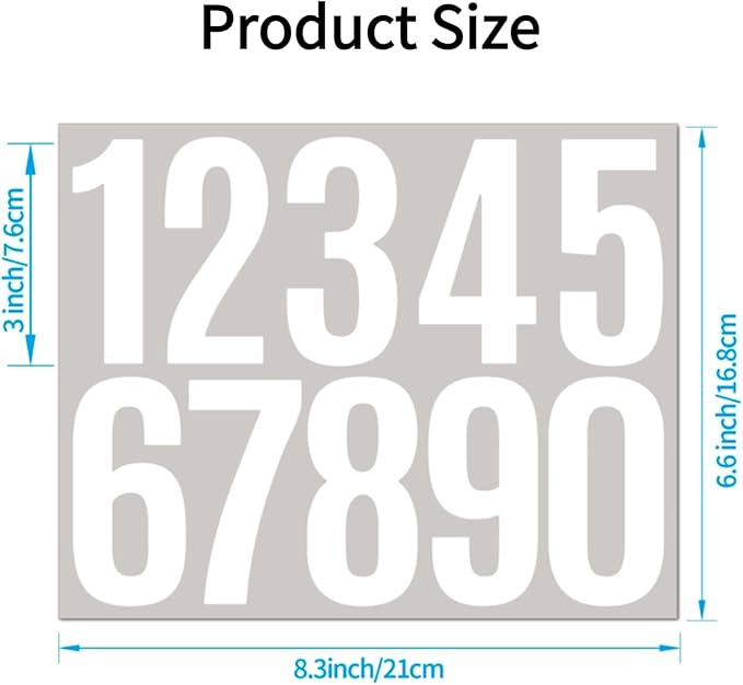 10 Sheets Vinyl Mailbox Number Stickers - Self-Adhesive Address Labels for Cars, House Doors, Windows & Metal Mailboxes (White, 3 inch)
