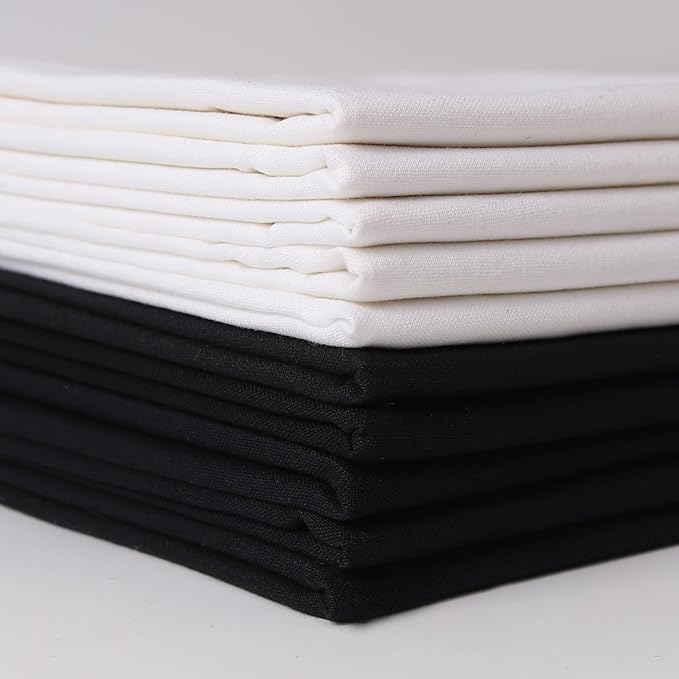 18 * 21inch Cotton Fabric Premium,11 Options Solids, 10PCS Solid Precut Fabric Pure Quilting Fat Quarter Bundles Patchwork for Sewing DIY Craft (White+Black)