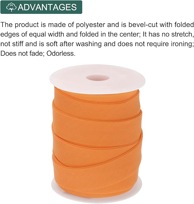 MECCANIXITY 1 Inch Double Fold Bias Tape Polyester Continuous Bulk Bias Tape for Sewing,Seaming Quilting Hemming Binding Crafts (Orange 25 Yards)
