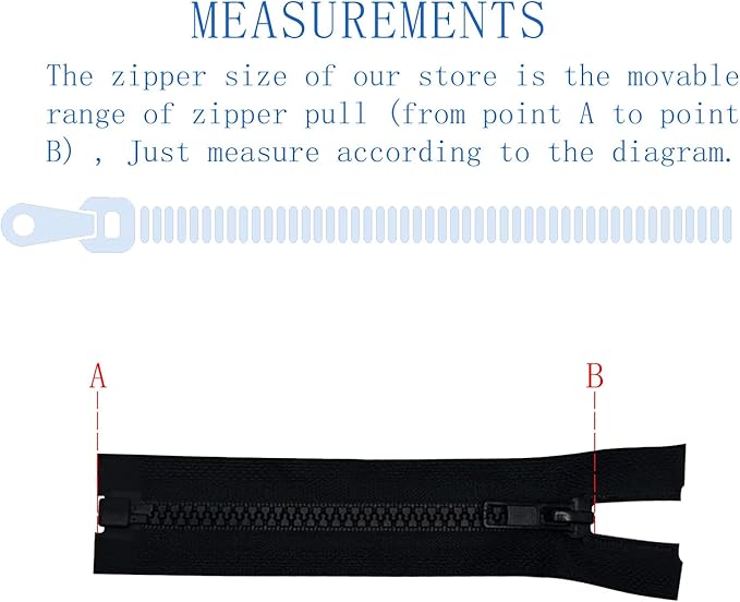 ANPURZII 2PCS #5 6 Inch Black Separating Jacket Zippers for Sewing Coats, Molded Plastic Bulk Zippers(Black 6" 2PCS)