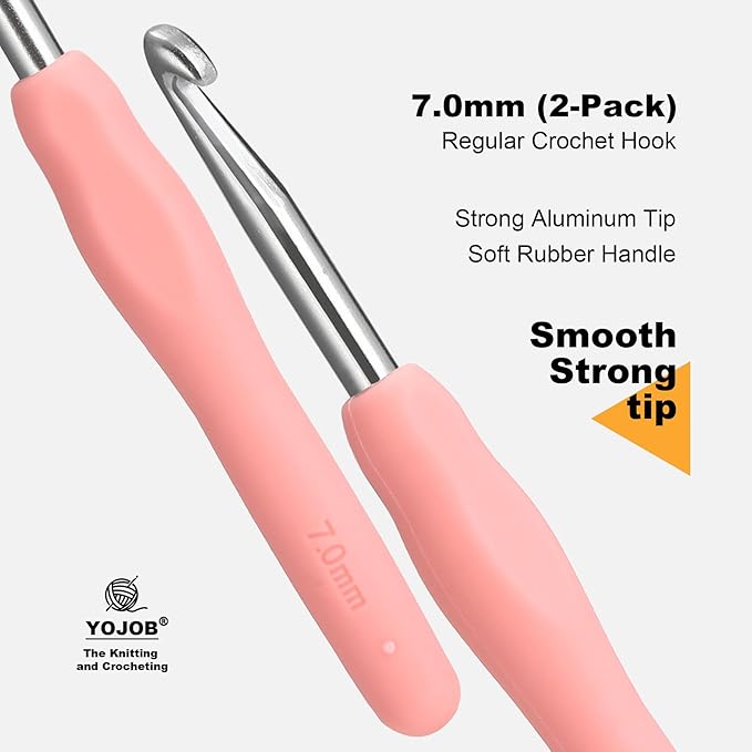 2Pcs 7.0mm Crochet Hooks, Ergonomic Crochet Hook for Arthritis and Beginners, Extra Long, Smooth, Comfortable (7.0mm)
