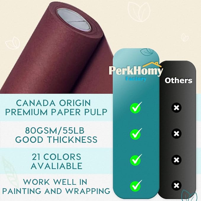 PerkHomy 36" x 2,400" (200') Wine Red Kraft Paper Roll for Craft Bulletin Board Paper Art Table Covering Crafting Gift Wrapping Bouquet Packing Parcel 80GSM 55LB (Wine Red, 36" x 200')