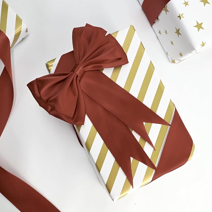 Double Face Rust Satin Ribbon 1-1/2 inch X 50 Yards Polyester Rust Ribbon for Gift Wrapping Very Suitable for Weddings Party Hair Bow Invitation Decorations and More