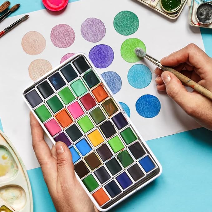 Portable Watercolor Tins Paint Palette with 40Pcs Empty Half Pans and Magnetic Squares, Small Travel Metal Paint Box with Acrylics Painting Art Drawing.Marble