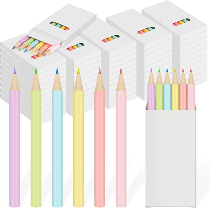Ctosree 50 Packs Macaron Pastel Mini Colored Pencils Bulk 3.5 Inch Coloring Drawing Pencil in Boxes Goodie Bags Gift for Kids Adult Classroom School Painting Christmas Birthday Party Favor, 6 Per Pack