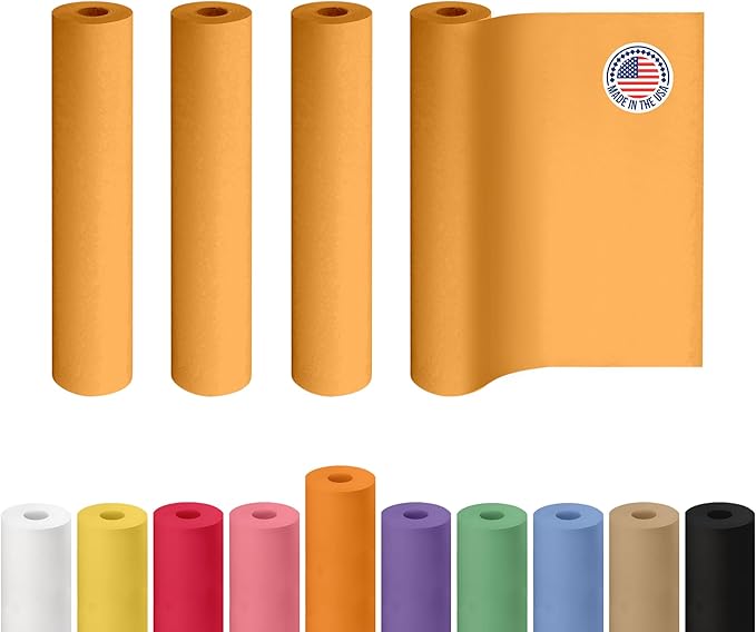 18" x 1200" (100 ft) Orange Kraft Paper Roll, Pack of 4 - USA-Made Quality Craft Paper for Gift Wrapping, Kids' Arts & Crafts, School Projects - 100% Recycled, 50 lb Natural Material by IDL Packaging