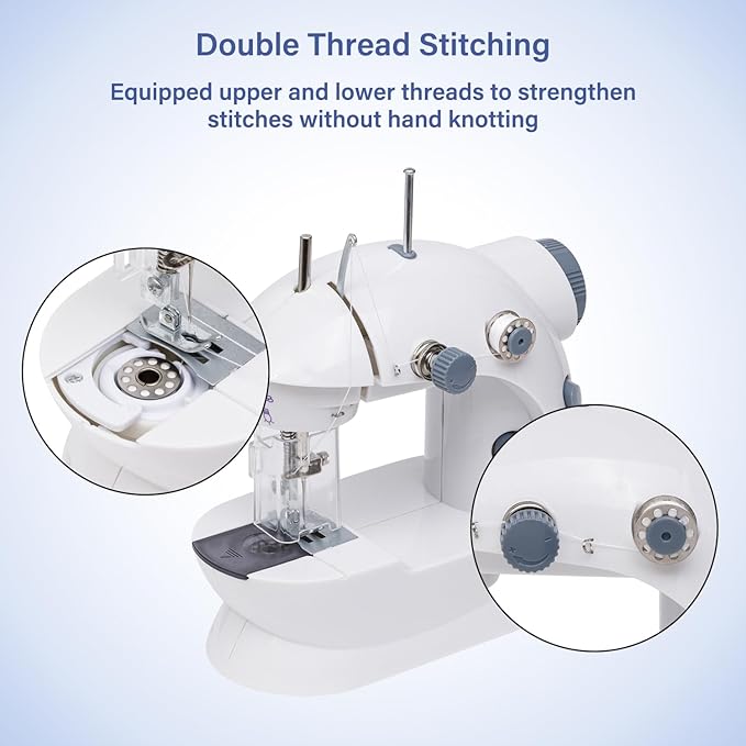 Sewing Machine for Beginners with Expansion Table Foot Pedal 42Pcs Sewing kit Finger Guard & Light Mini Small Portable Sewing Machines 2-Thread 2-Speed 2-Switches for Kids Ages 8-12 White and Grey