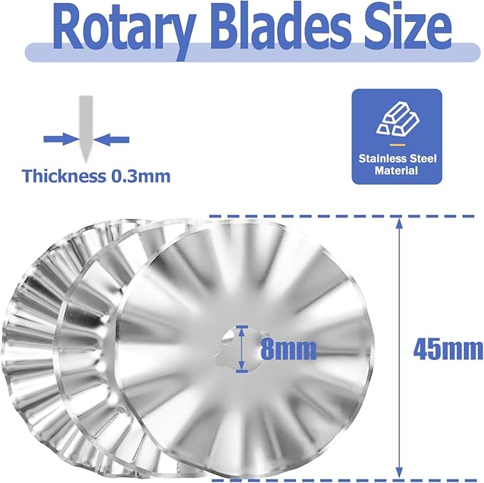 Mesee 9Pcs 45mm Pinking Rotary Cutter Blades 3 Types Wave Rotary Blade Set Decorative Edge Blades Replacement Refill Quilting Cutting Tool Accessories for Sewing Fabric Leather Paper Arts Crafts