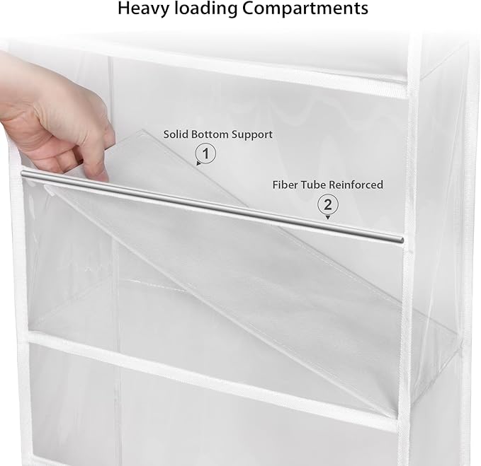 Univivi Door Hanging Yarn Storage Organizer, Knitting & Crochet Organizer with 6 Clear Plastic Pockets & 2 Big Metal Hooks for Knitting Needles, Crochet Hooks, Yarn Balls