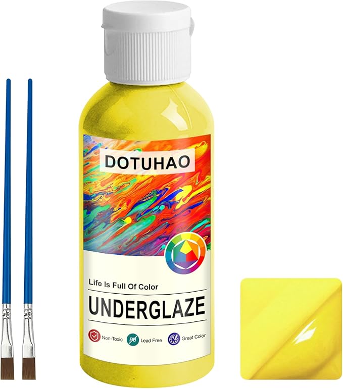 Underglaze, Yellow Underglaze for Ceramics, Pottery Glaze, Concentrated Ceramic Glaze, Low Fire Glaze for Ceramic and Pottery Painting, Ideal for Art Projects (Yellow,60ml)