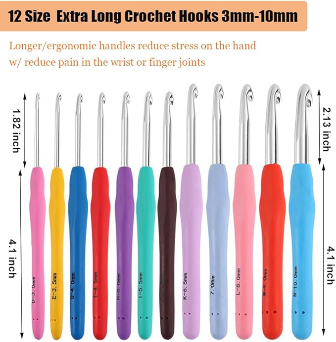 Mdoker 21 Sizes Crochet Hooks Set,Ergonomic Crochet Hook with Case for Arthritic Hands,Complete Crochet Set for Beginners & Crochet Lovers(0.8mm-10mm,Blue)