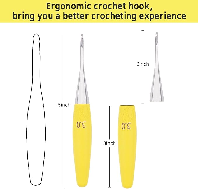 Crochet Hooks 3mm Crochet Hook Soft Lightweight Wood Ergonomic Handle and Stainless Steel Crochet Needles Tip (3 mm-D)