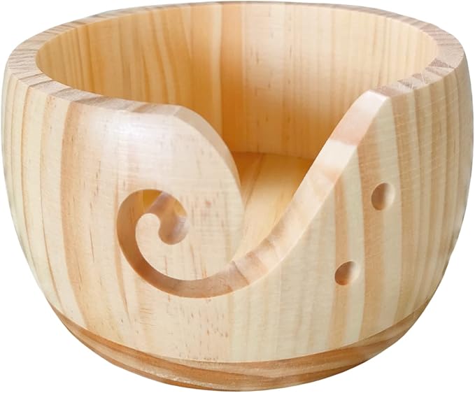 Wooden Yarn Bowl, 5.9 * 3.2inch Knitting Yarn Holder, Yarn Bowls with Holes for Crocheting (A)