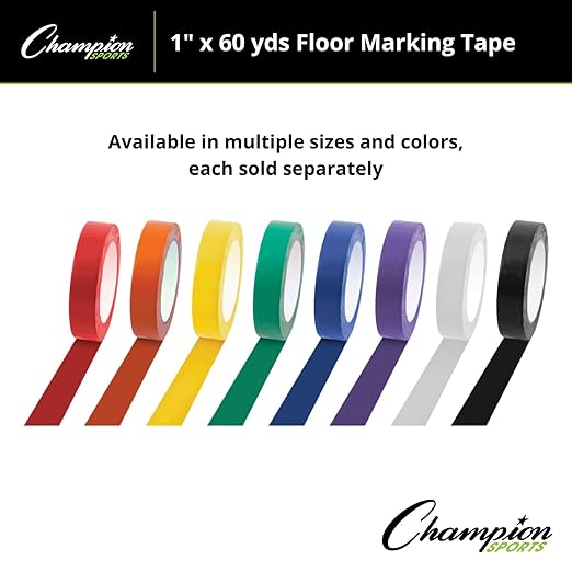 Champion Sports Vinyl Tape, 1” Wide x 60 Yards Long, Red - Durable Floor Marking Tape - Schools, Gyms, Restaurants