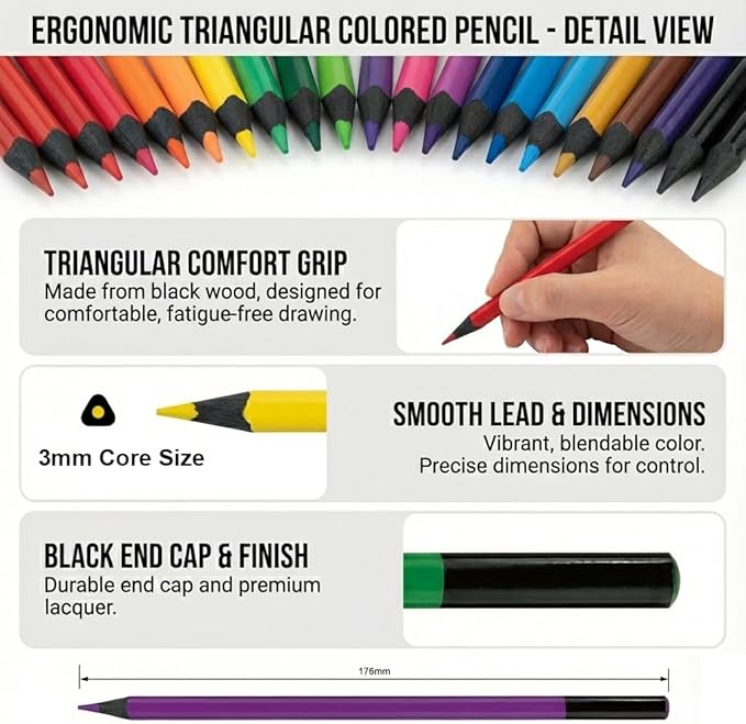 Professional Colored Pencils Set with Sharpener, Black Wood Soft Core, Artist Coloring Pencils for Adult Coloring Books, Drawing, Sketching, Shading & Blending, Gift Box Art Supplies (120 Pcs)